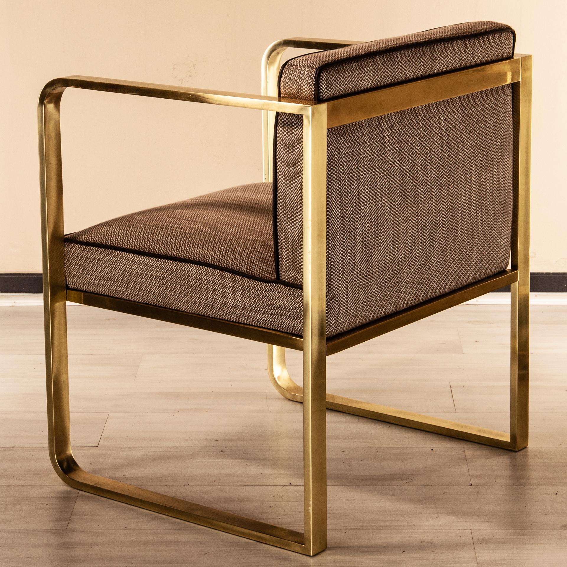 Mid-Century Modern Corners Armchair, Solid Brass Frame, Florence Luxury Manufacturing For Sale