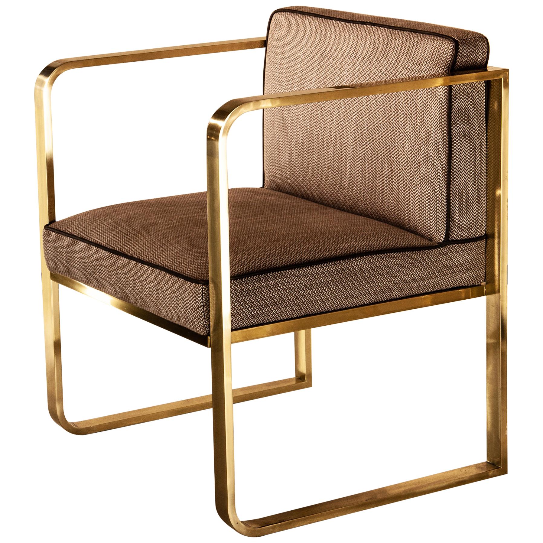 Corners Armchair, Solid Brass Frame, Florence Luxury Manufacturing For Sale