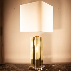 Corners Table Lamp, Solid Brass and Lucite Inserts, Made in Florence, UL