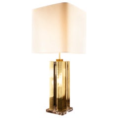Corners Table Lamp, Solid Brass and Lucite Inserts, Made in Florence, UL