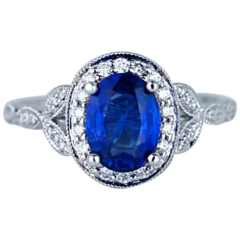 Cornflower 2 Carat Oval Sapphire and Diamond Solitaire Ring