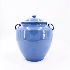 Cornflower Blue Covered Pot, circa 1900, Handmade, Unique