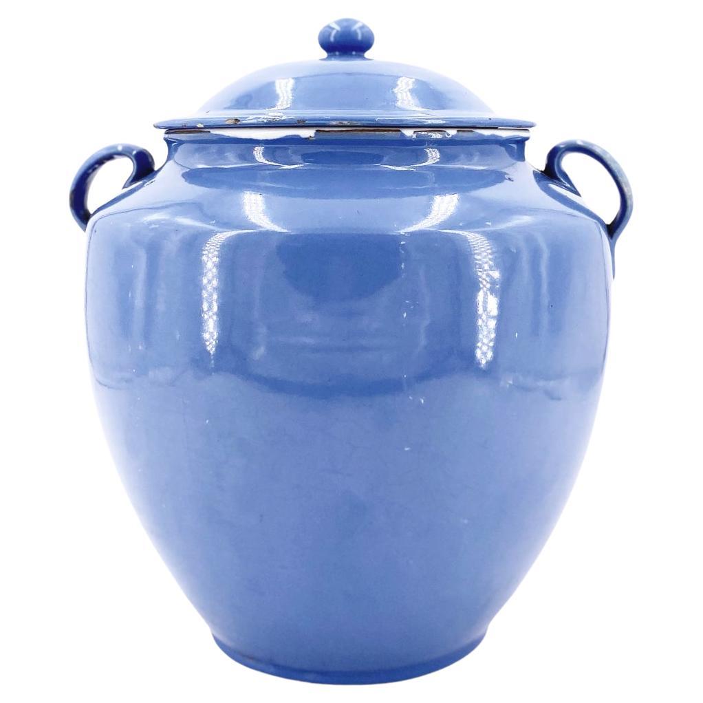 Pot à couvercle bleu tournesol, fabriqué à la main, vers 1900, unique