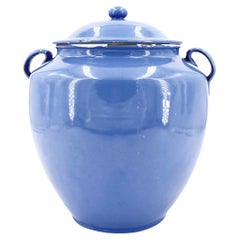 Cornflower Blue Covered Pot, circa 1900, Handmade, Unique