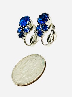 Cornflower Blue Crystal Rhinestone Clipon Earrings, Crown Settings