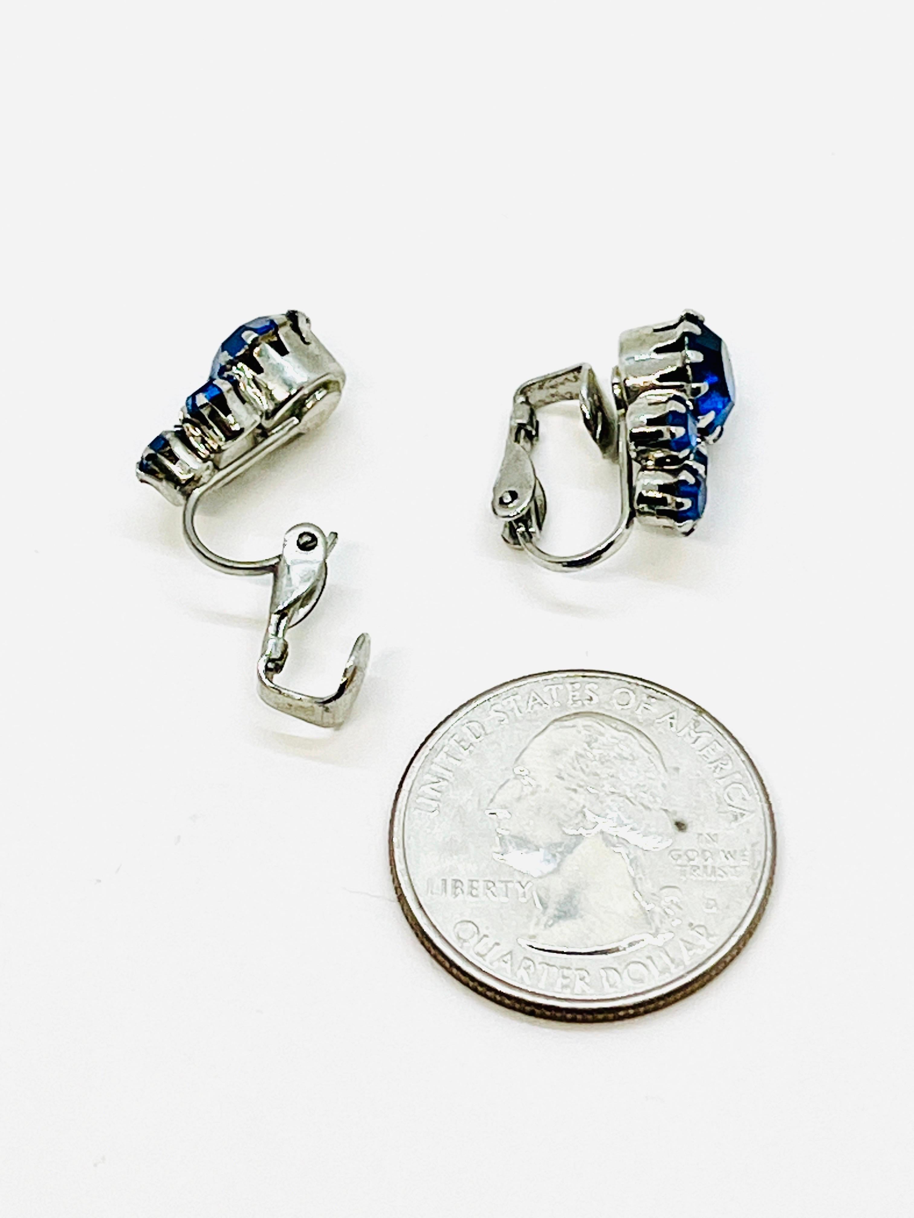 Cornflower Blue Crystal Rhinestone Clipon Earrings, Crown Settings For Sale 1