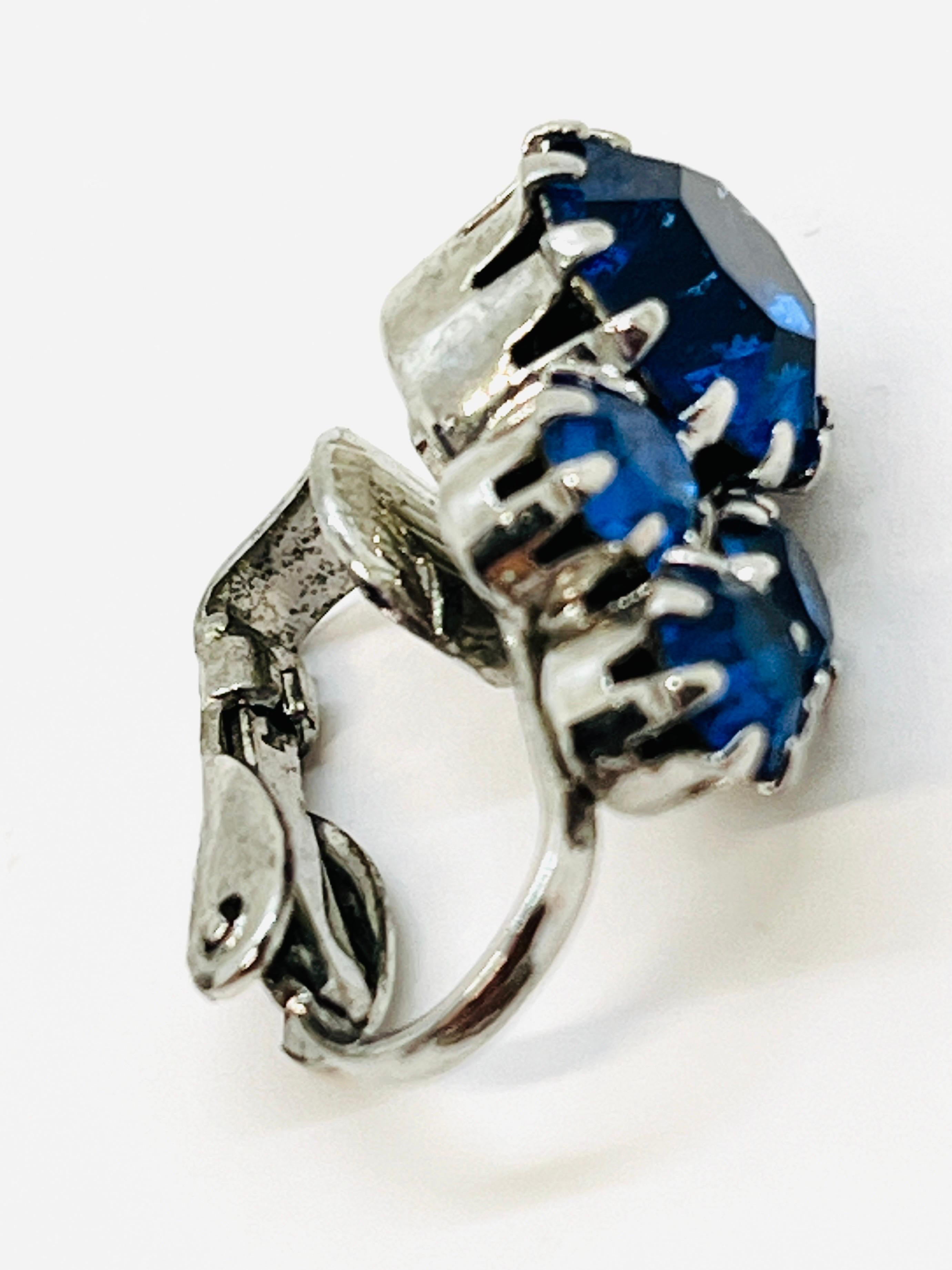 Cornflower Blue Crystal Rhinestone Clipon Earrings, Crown Settings For Sale 2