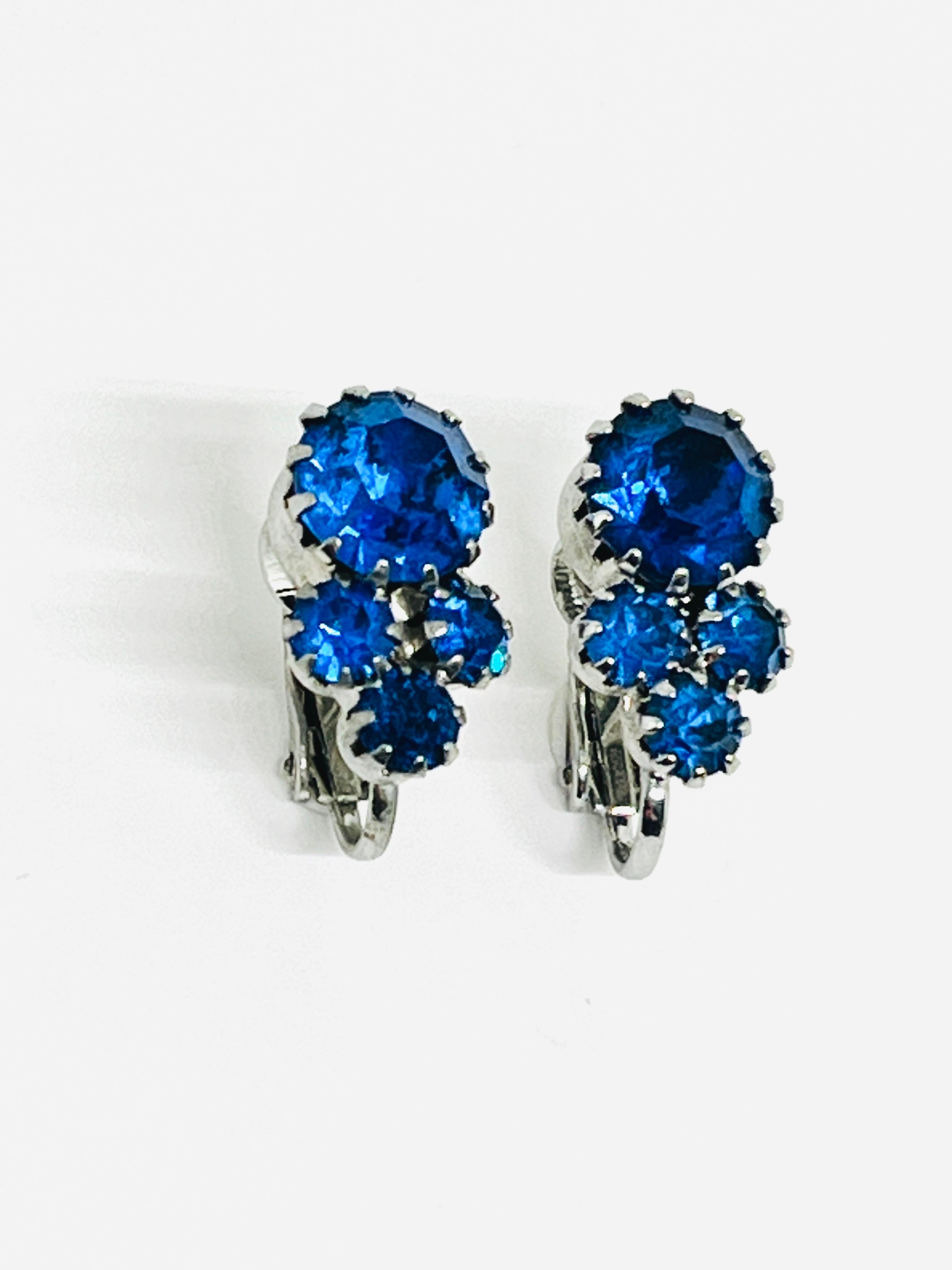 Cornflower Blue Crystal Rhinestone Clipon Earrings, Crown Settings For Sale 3