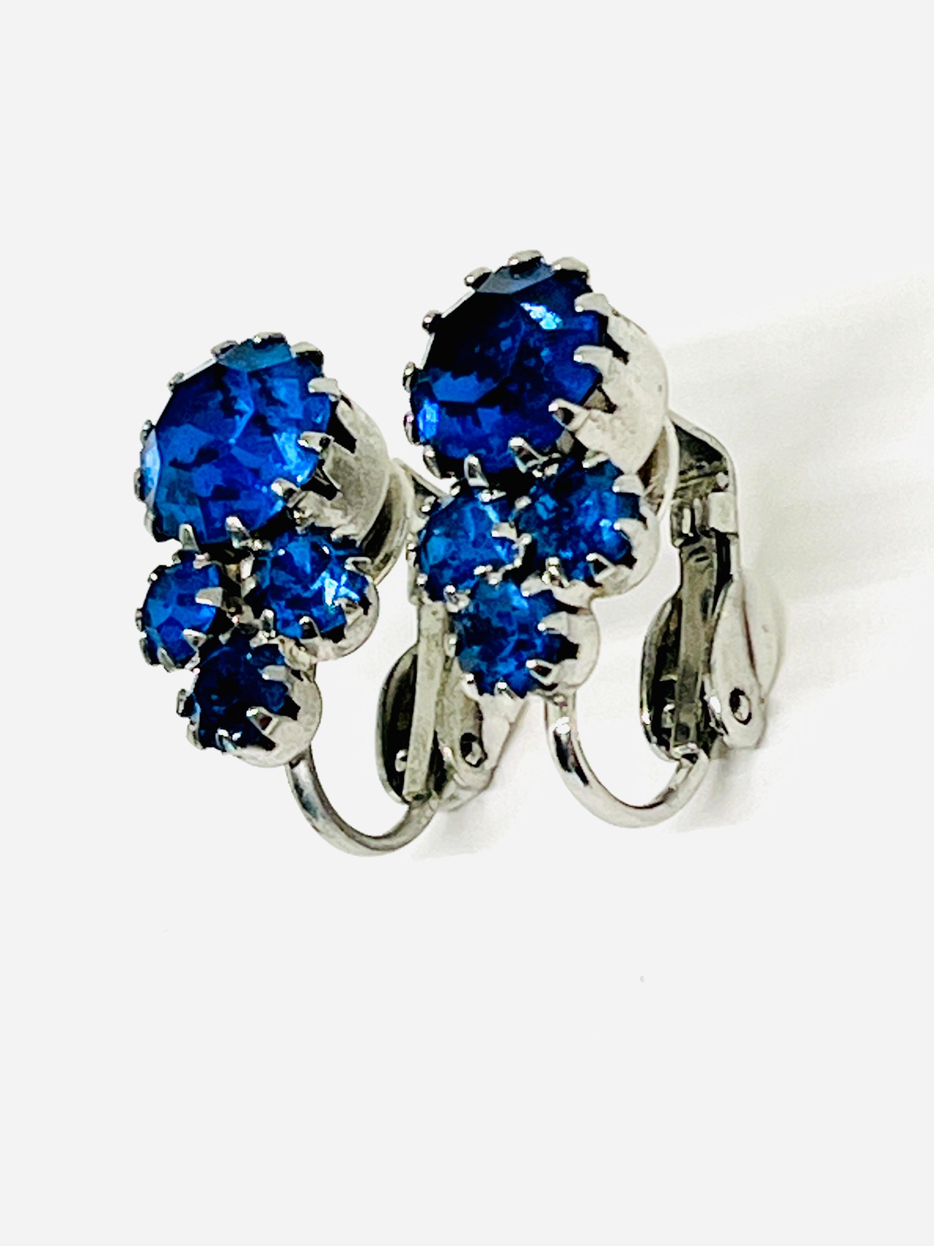 Cornflower Blue Crystal Rhinestone Clipon Earrings, Crown Settings For Sale 4