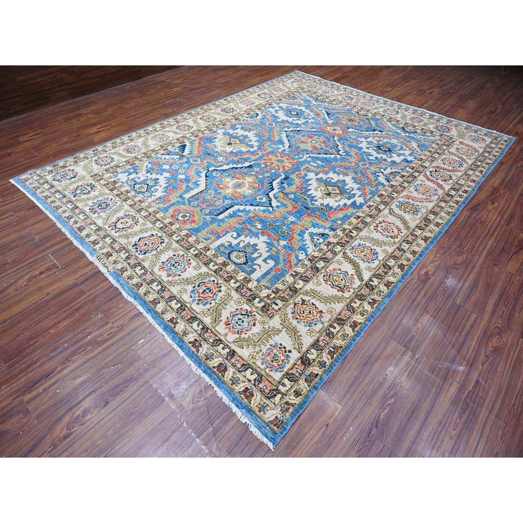 Oushak Cornflower Blue Hand Knotted Pure Wool Aryana Collection Oriental Rug 9' x 11'8