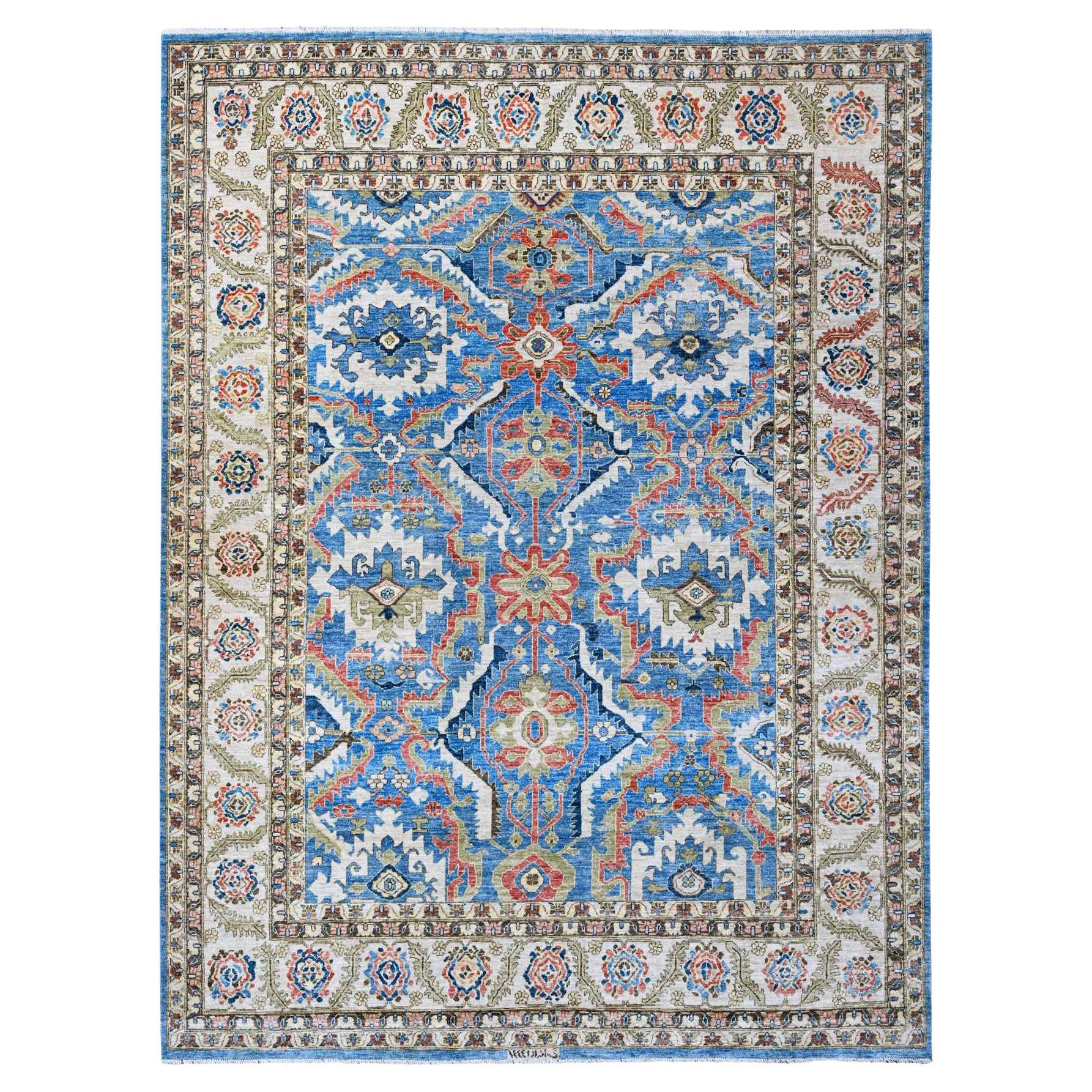 Cornflower Blue Hand Knotted Pure Wool Aryana Collection Oriental Rug 9' x 11'8" For Sale