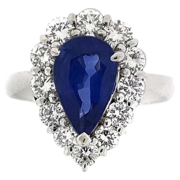 Cornflower Blue Pear Shaped Sapphire and Diamond Ring in Platinum