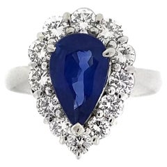 Cornflower Blue Pear Shaped Sapphire and Diamond Ring in Platinum