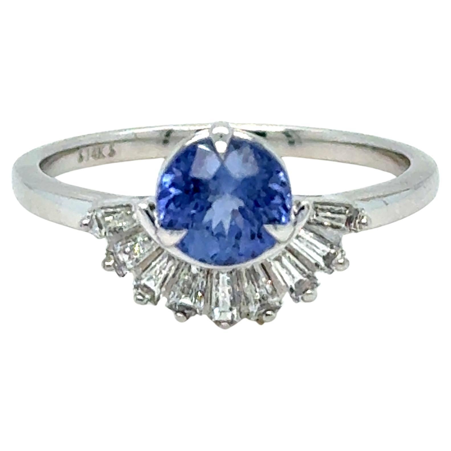 Cornflower Blue Sapphire and Baguette Diamond Ring Engagement Ring.