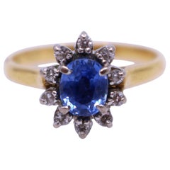 Cornflower Blue Sapphire and Diamond Cluster Ring