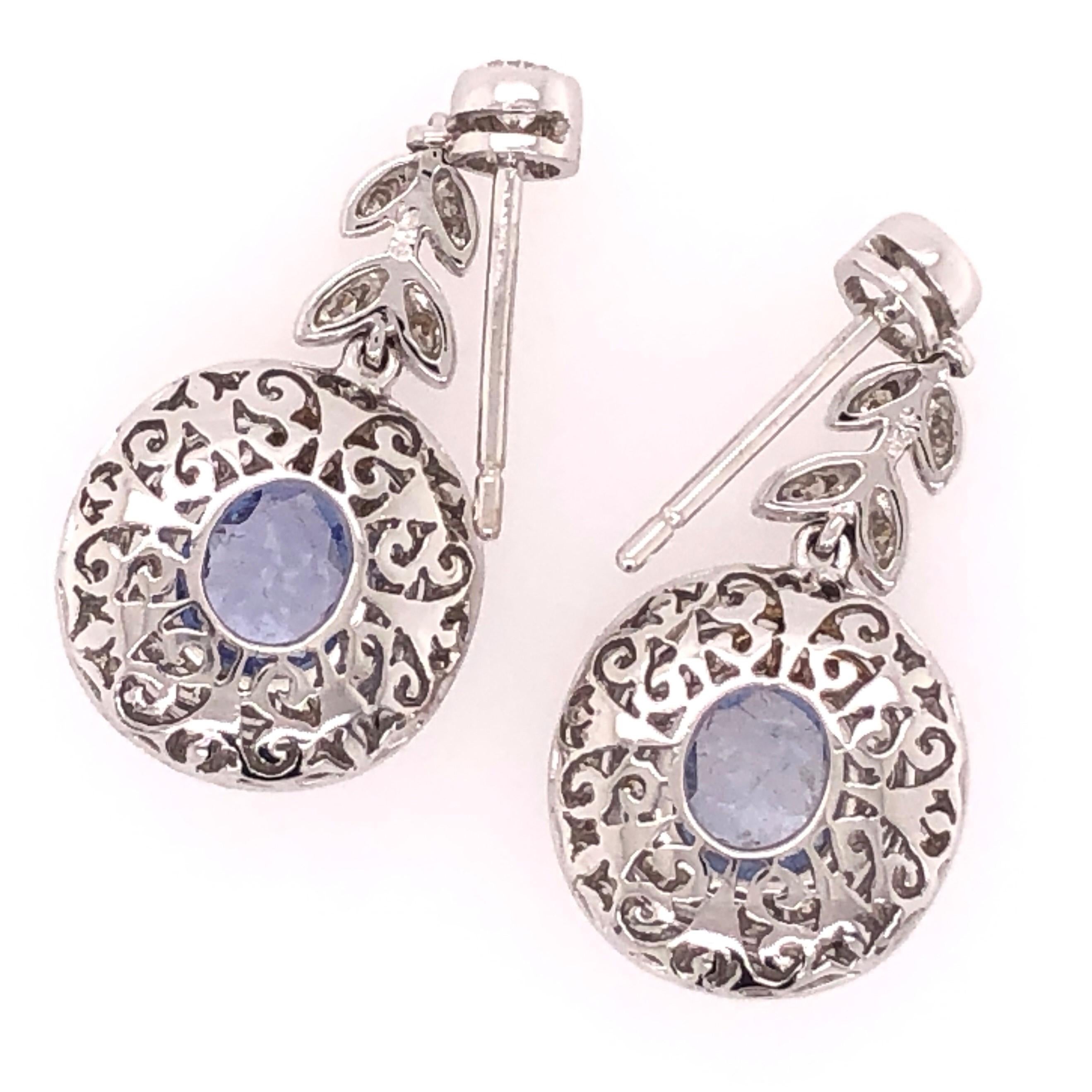 Mixed Cut Cornflower Blue Sapphire and Diamond Gold Drop Earrings Estate Fine Jewelry