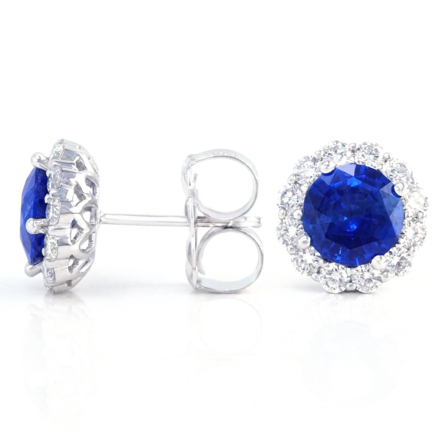 Cornflower Blue Sapphire and Diamond set Gold Earrings 2