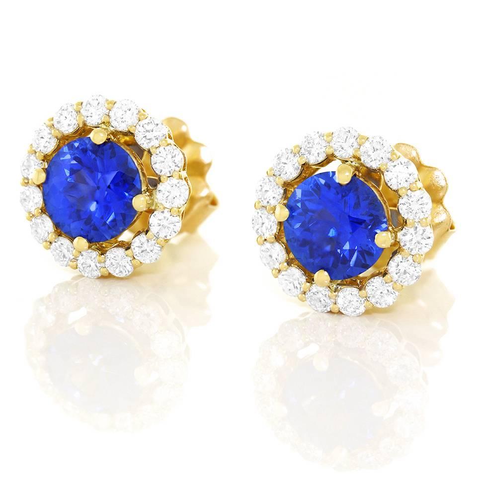 Cornflower Blue Sapphire and Diamond set Gold Earrings 3