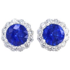 Cornflower Blue Sapphire and Diamond set Gold Earrings