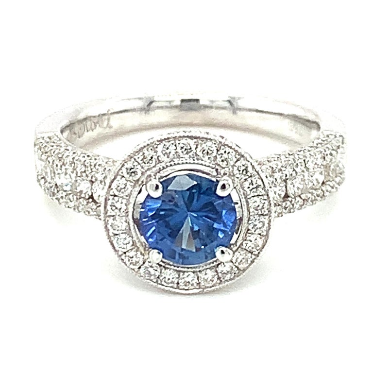 This pretty ring features a fine blue sapphire with color often described as 