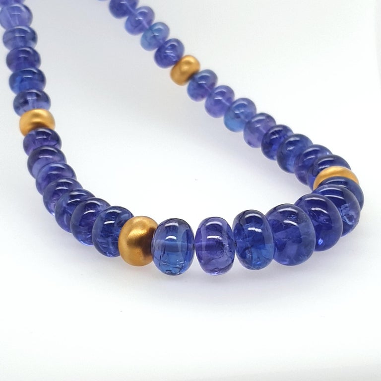 Cornflower Blue Tanzanite Rondel Beaded Necklace with 18 Carat Mat