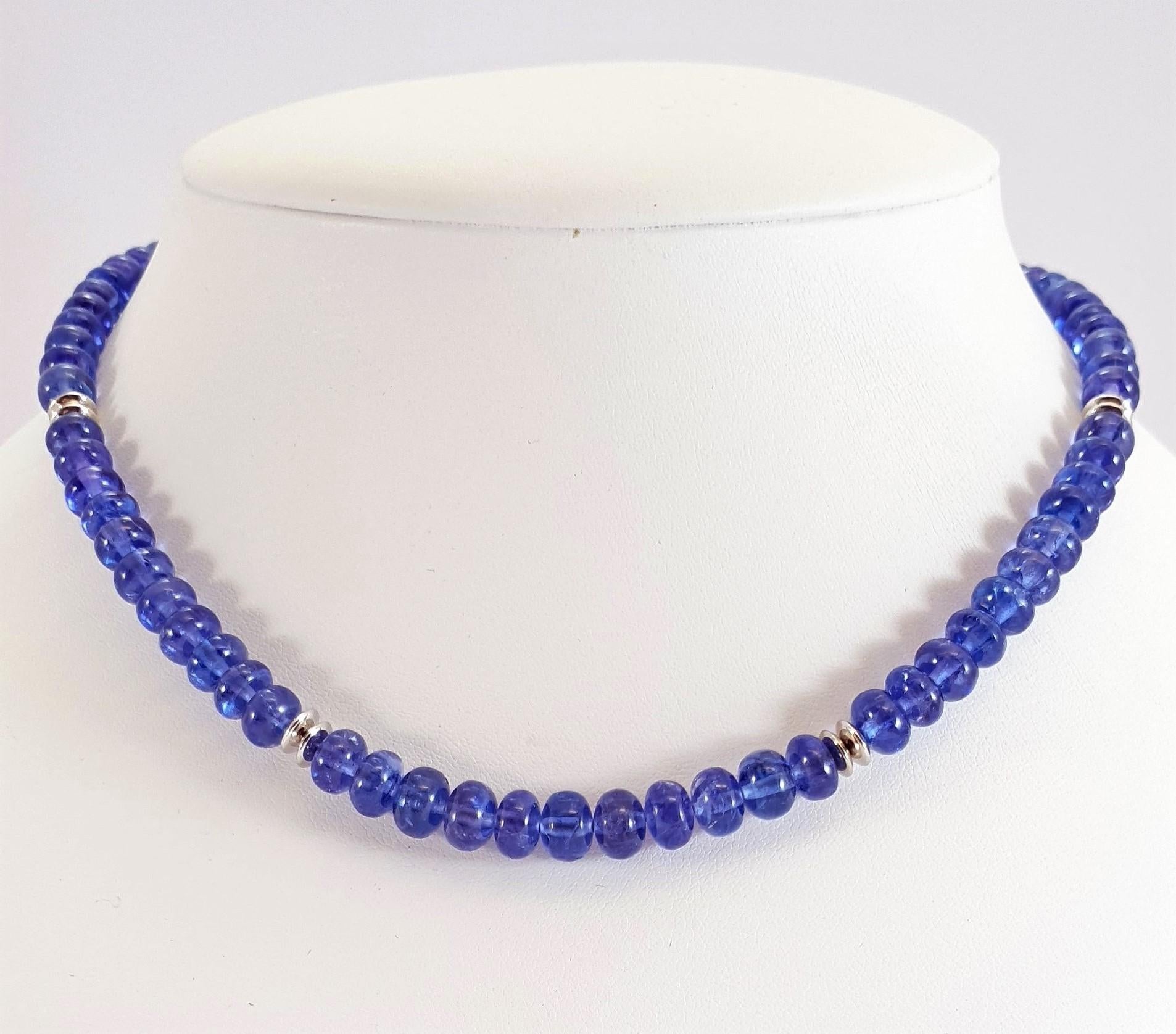 Cornflower Blue Tanzanite Rondel Beaded Necklace with 18 Carat White Gold 2