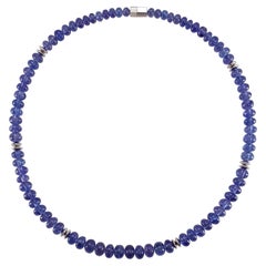 Cornflower Blue Tanzanite Rondel Beaded Necklace with 18 Carat White Gold