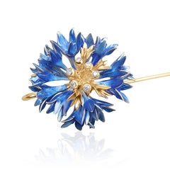 Cornflower Earrings, Silver with 24k Gold Vermeil, Diamonds and Gradient Enamel