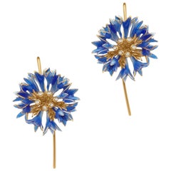 Kornblumen-Ohrringe, Silber mit 24k Gold Vermeil, Diamanten und Farbverlauf-Emaille