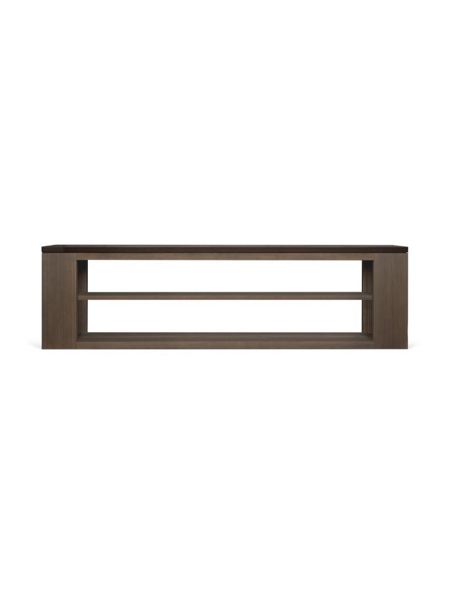 Corniac console with Shelf by LK Edition
Dimensions: 300 x 44 x H 83 cm 
Materials: Tinted and brushed cedar and lacquer. 
Also available without a shelf. 

It is with the sense of detail and requirement, this research of the exception by the