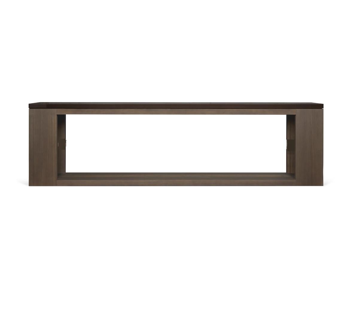 Corniac console without shelf by LK Edition
Dimensions: 300 x 44 x H 83 cm 
Materials: Tinted and brushed cedar and lacquer. 
Also available with a built-in shelf. 

It is with the sense of detail and requirement, this research of the exception
