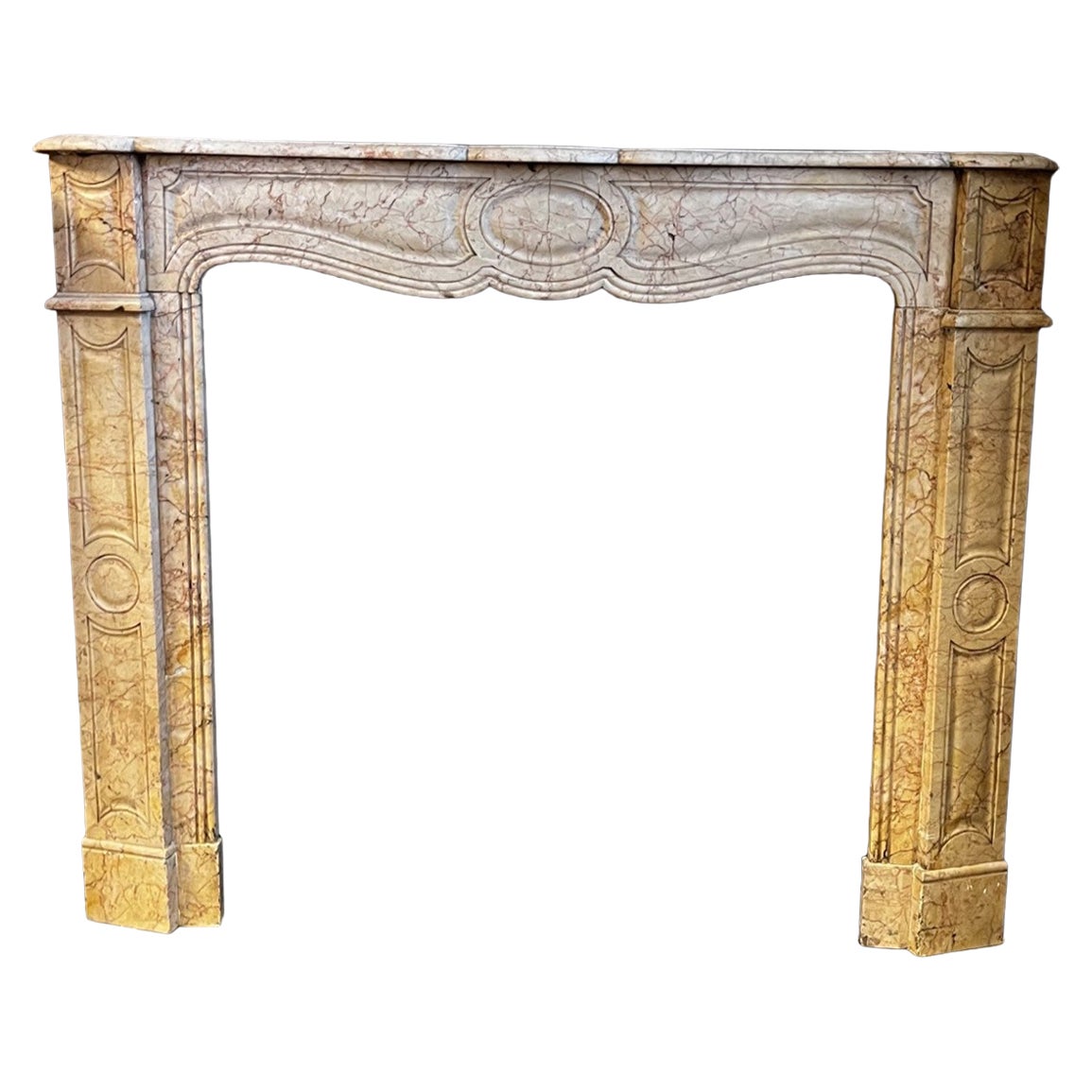 Pompadour chimney frame made of partridge breccia marble, France For Sale