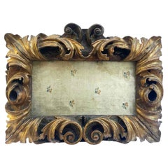 Antique Italian Baroque Gilded Cartouche Sculpted Frame Early 1600s