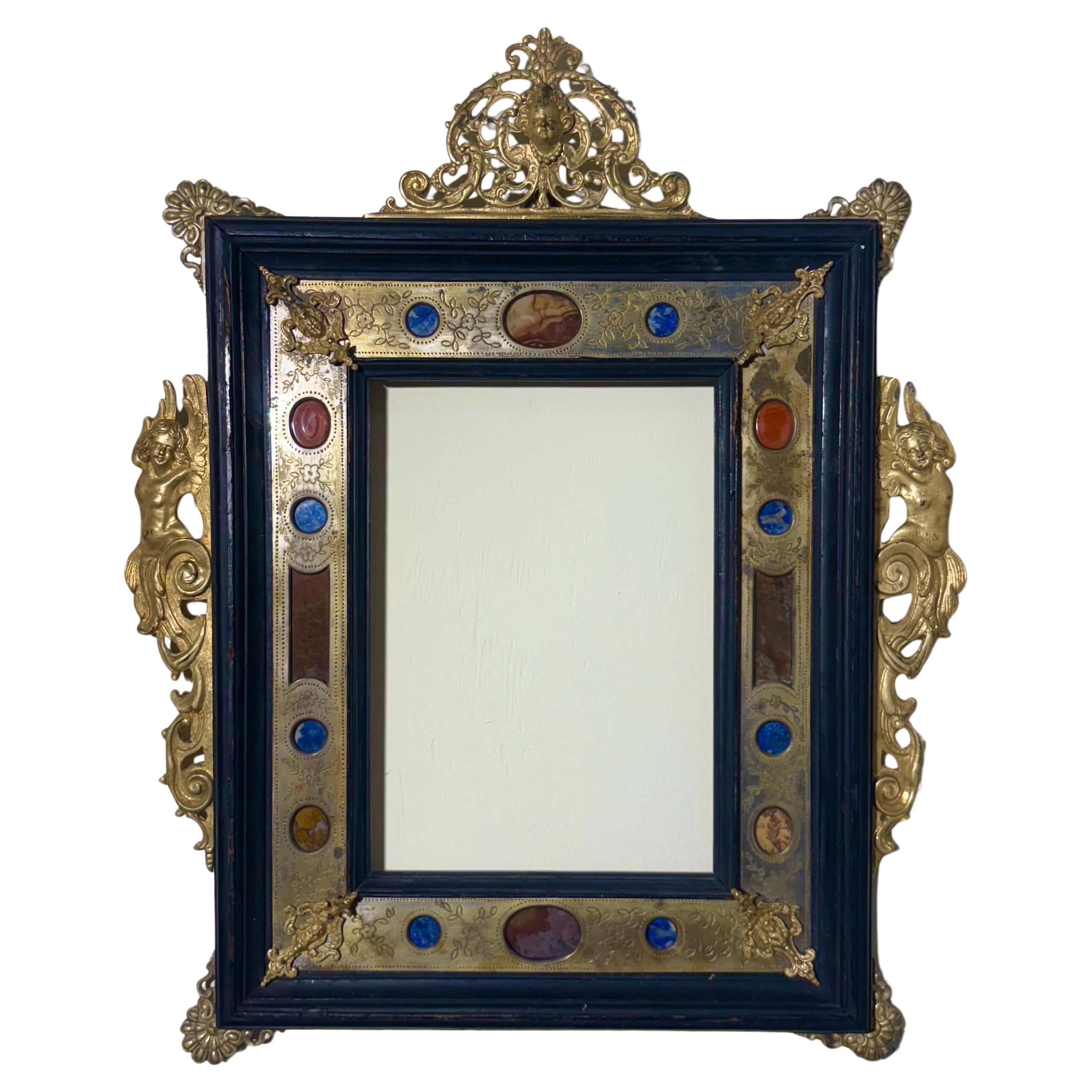 Grand Tour Frame  Hard Stone and Gilded Bronze, Rome, 18th century For Sale