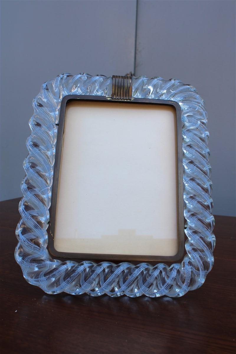 Mid-20th Century Cornice Porta Fotografia Barovier Torcello 1940 Vetro di Murano e Ottone Firmata