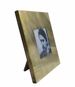 Cornice Portafoto Quadrata in Ottone con Incisioni Geometriche, Italia 1970s