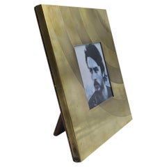 Cornice Portafoto Quadrata in Ottone con Incisioni Geometriche, Italia 1970s