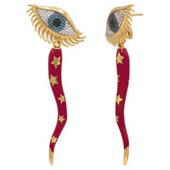 Cornicello-Ohrringe mit bösen Augen, Gold, rote Emaille