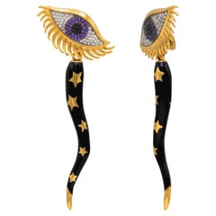 Cornicello Evil Eye Earrings, Italian Horn, Black Enamel