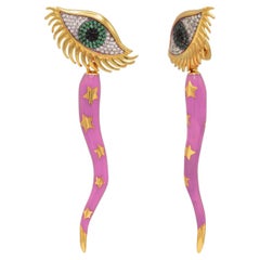 Cornicello-Ohrringe mit bösen Augen, italienisches Horn, rosa Emaille