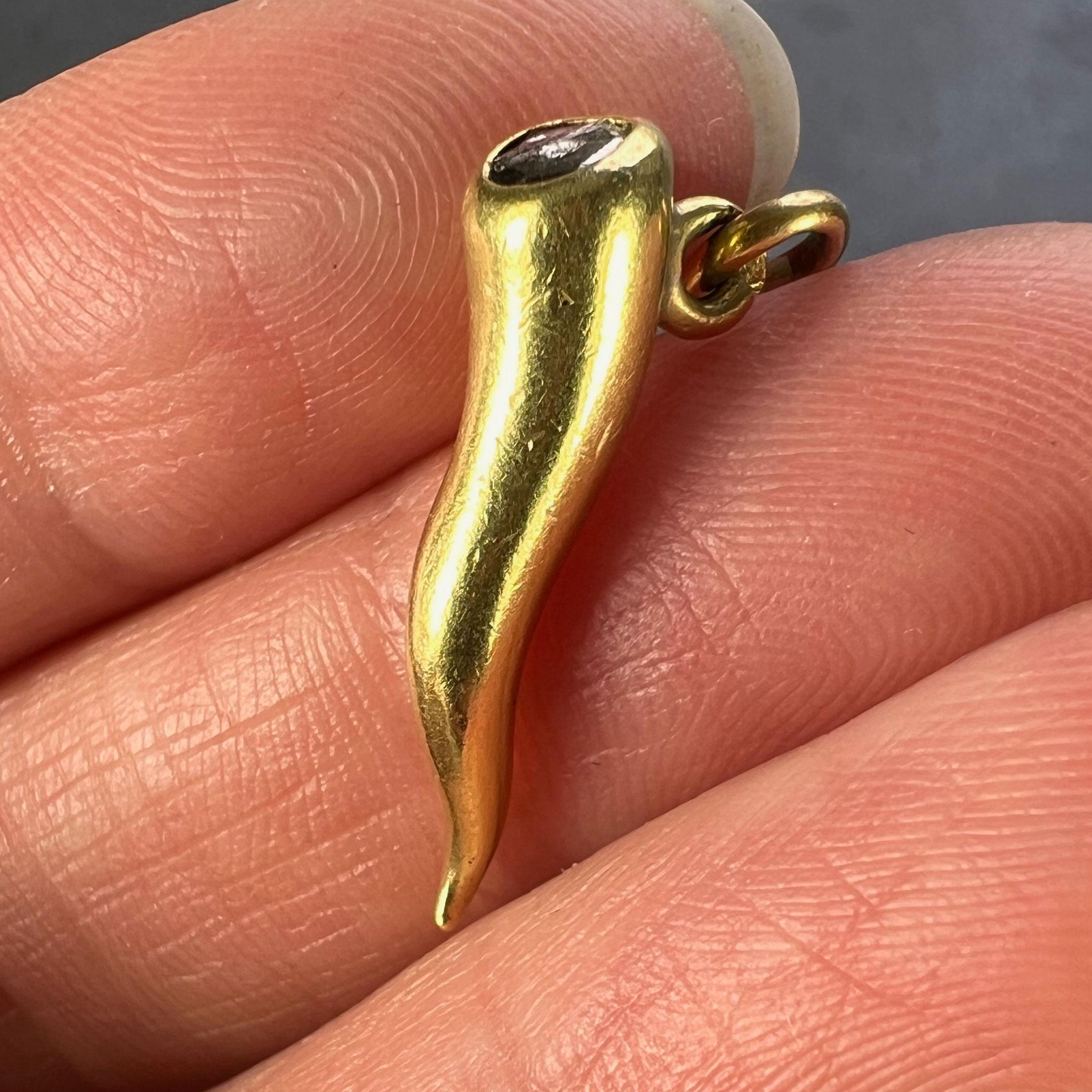 Cornicello Lucky Horn 18K Yellow Gold Diamond Charm Pendant 2