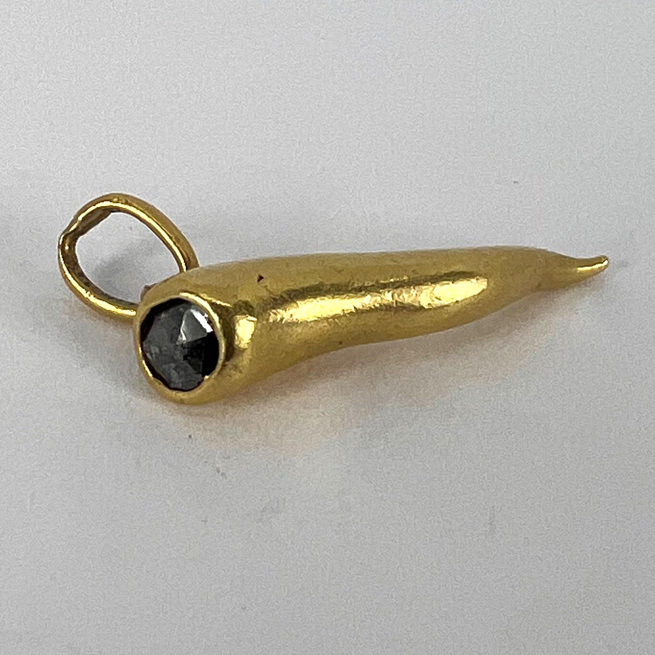 Cornicello Lucky Horn 18K Yellow Gold Diamond Charm Pendant 8