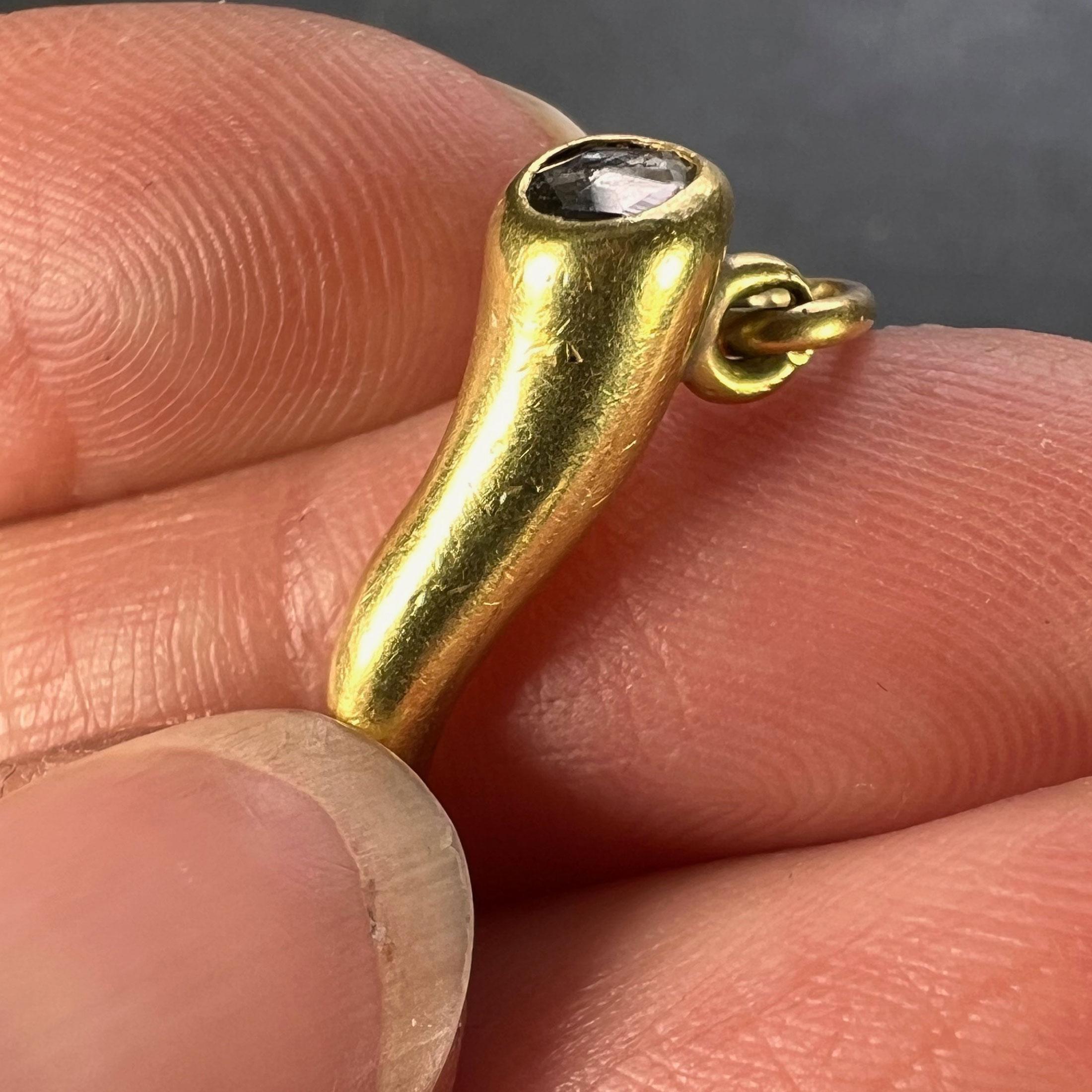 Cornicello Lucky Horn 18K Yellow Gold Diamond Charm Pendant 1