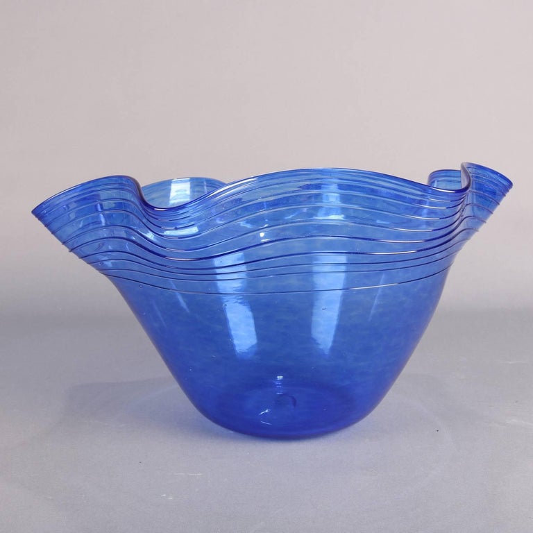 Corning Museum of Glass Blown Speckled Cobalt Blue Ruffled Rim Bowl ...