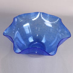 Corning Museum of Glass Blown Speckled Cobalt Blue Ruffled Rim Bowl 20th Century