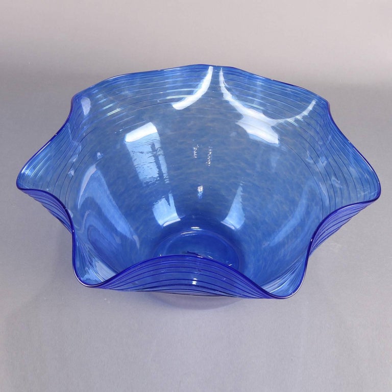 Corning Museum of Glass Blown Speckled Cobalt Blue Ruffled Rim Bowl ...