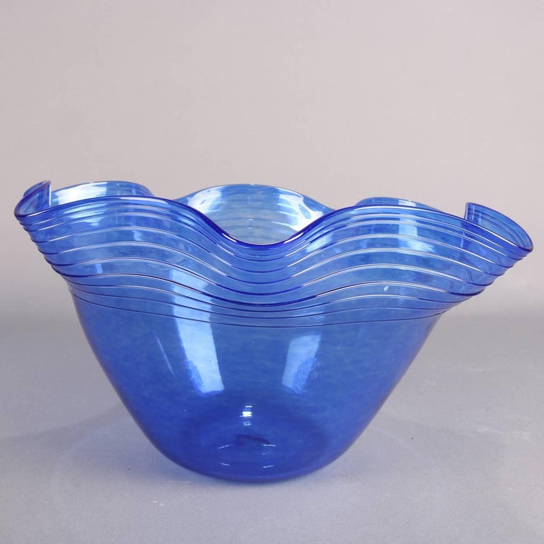 Corning Museum of Glass Blown Speckled Cobalt Blue Ruffled Rim Bowl ...