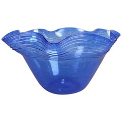 Corning Museum of Glass Blown Speckled Cobalt Blue Ruffled Rim Bowl 20th Century