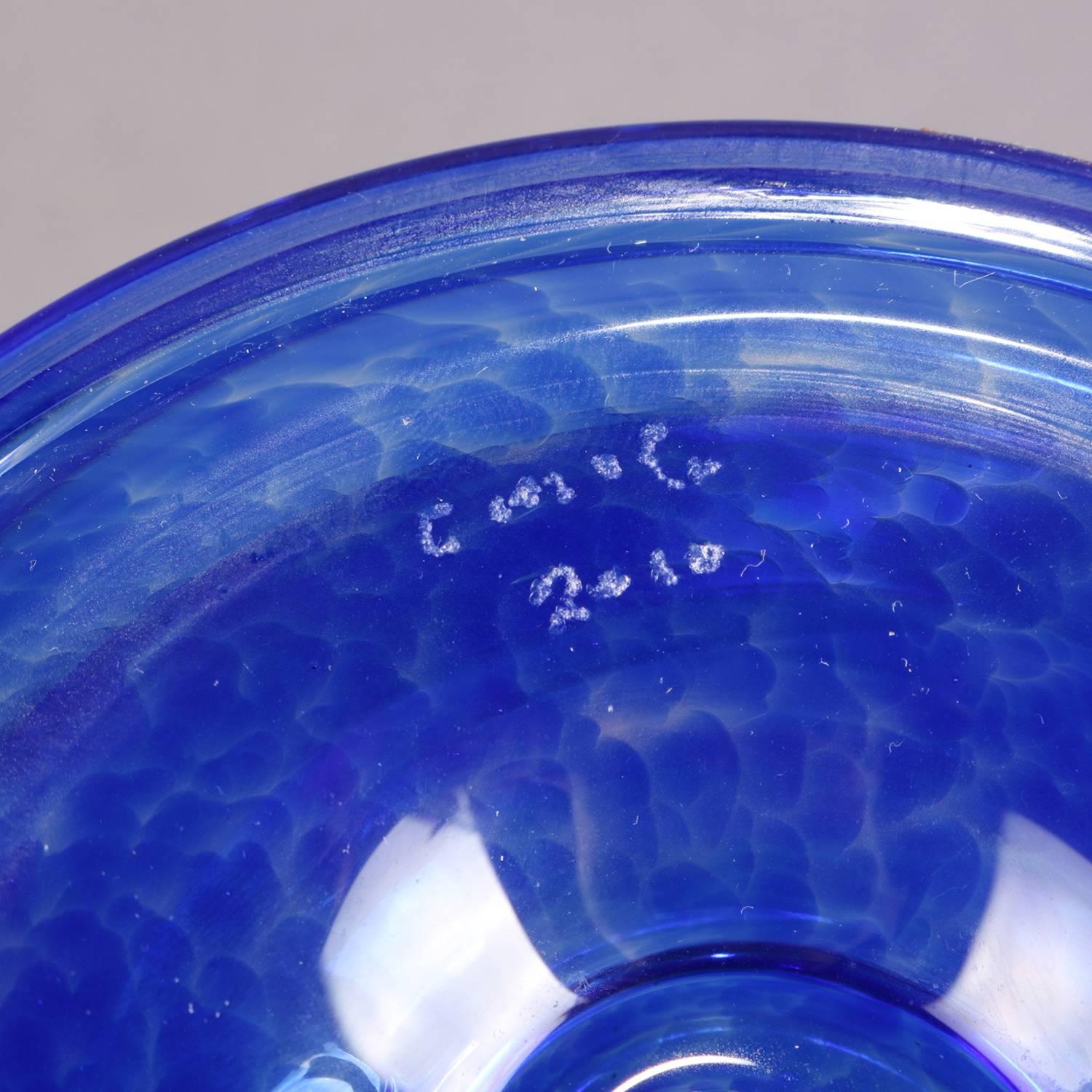 American Corning Museum of Glass Cobalt Blue Blown Footed Flared Bowl, Signed