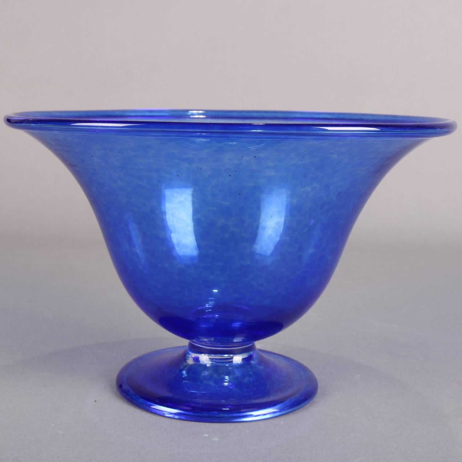 20th Century Corning Museum of Glass Cobalt Blue Blown Footed Flared Bowl, Signed